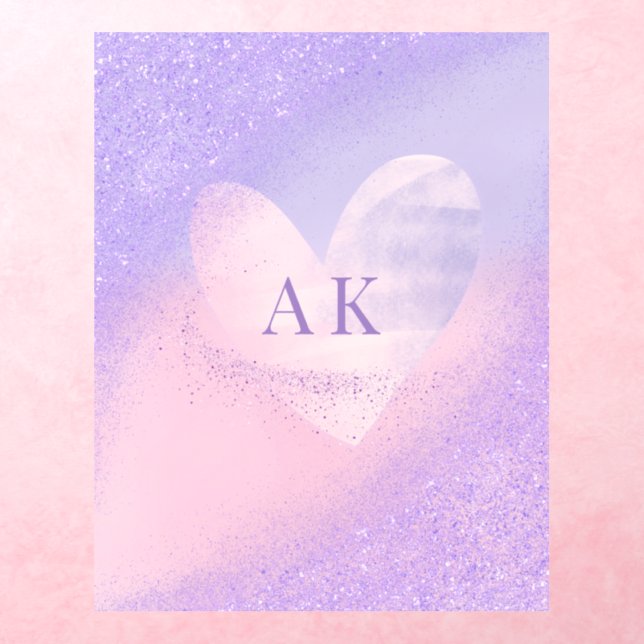 Monogram Purple Pink Gradient Heart Wall Decal (Insitu 3)