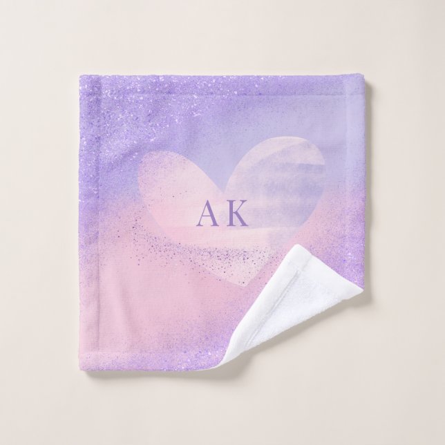 Monogram Purple Pink Gradient Heart  Wash Cloth (Wash Cloth)