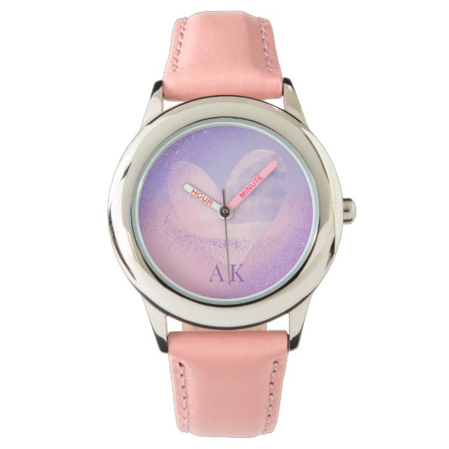 Monogram Purple Pink Gradient Heart Watch (Front)