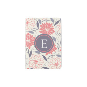 Monogram Purple Pink Hand Drawn Floral Passport Holder