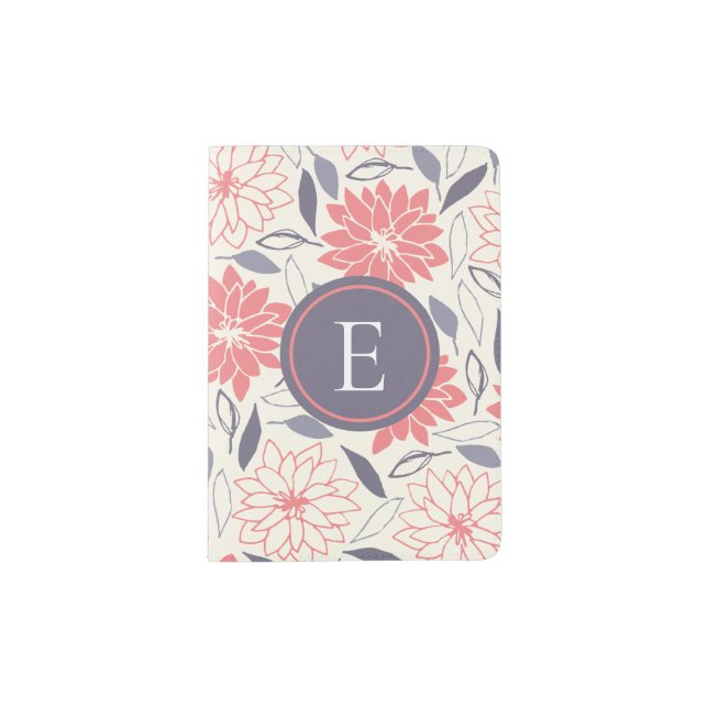 Monogram Purple Pink Hand Drawn Floral Passport Holder (Front)
