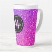 Monogram Purple Pink Ombre Glitter Girly Latte Mug (Right Angle)
