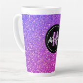 Monogram Purple Pink Ombre Glitter Girly Latte Mug (Left Angle)