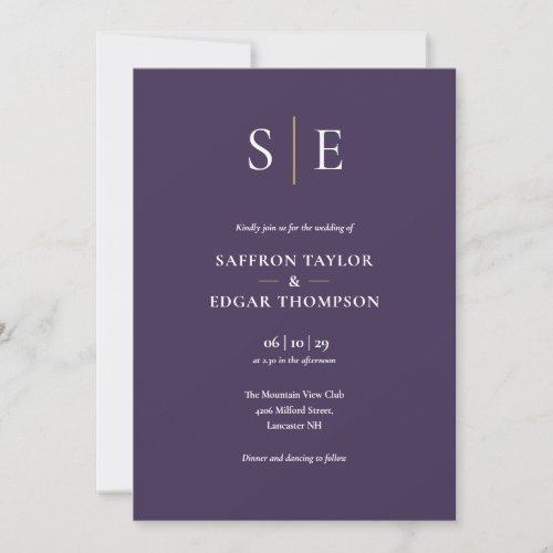 Monogram Purple QR Code Wedding Invitation