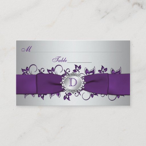 Customizable Monogram Purple Silver Floral Place Card Business Cards