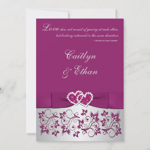 Monogram Purple Silver Floral Wedding Invitation