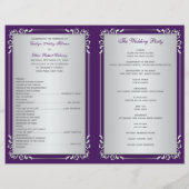 Monogram Purple, Silver Floral Wedding Program 2 (Back)