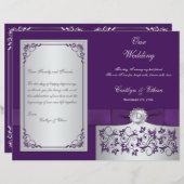 Monogram Purple, Silver Floral Wedding Program 2 (Front/Back)