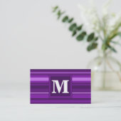 Monogram purple stripes business card (Standing Front)