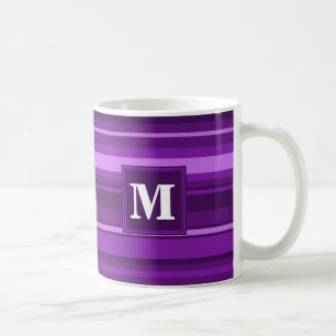 Monogram purple stripes coffee mug