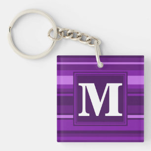 Monogram purple stripes keychain