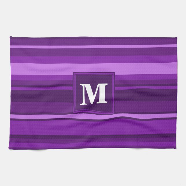 Monogram purple stripes kitchen towel (Horizontal)