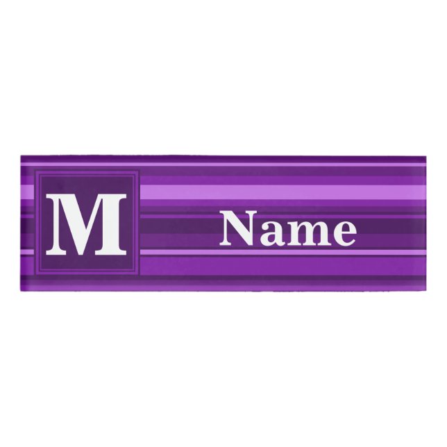 Monogram purple stripes name tag (Front)