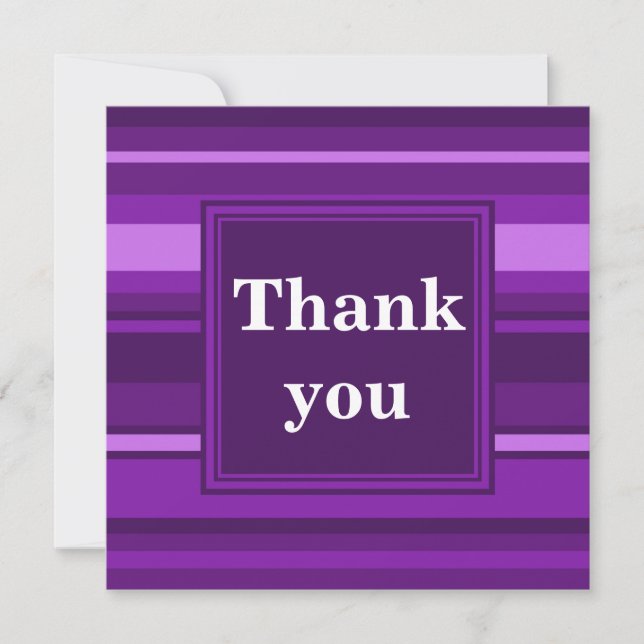 Monogram purple stripes thank you card (Front)