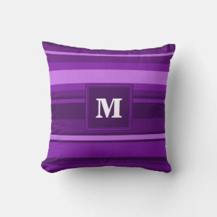 Monogram purple stripes throw pillow
