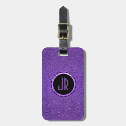 Monogram Purple Suede Leather Floral Design Luggage Tag