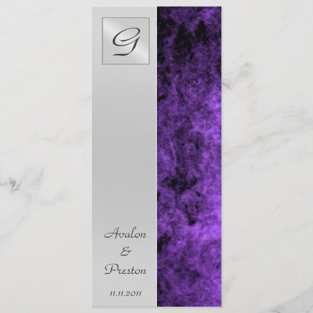 Monogram Purple Texture Wedding Program Invitation (Front)