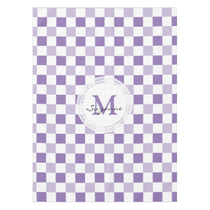 Monogram Purple Tone White Checkered Pattern Tablecloth
