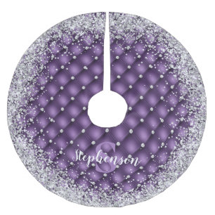 Monogram Purple Tufted Diamond Silver Glitter Glam Brushed Polyester Tree Skirt