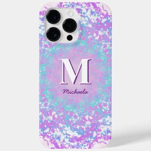 Monogram Purple Turquoise Abstract Retro  Case_Mate iPhone 14 Pro Max Case