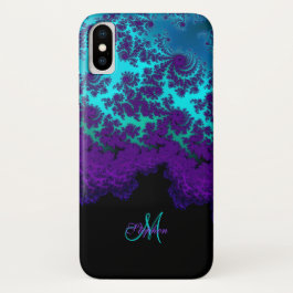 Monogram Purple Turquoise Fractal iPhone X Case