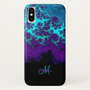 Monogram Purple Turquoise Fractal Iphone X Case by hashtagawesomesauce at Zazzle