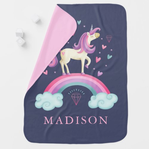 Monogram Purple Unicorn Baby Blanket