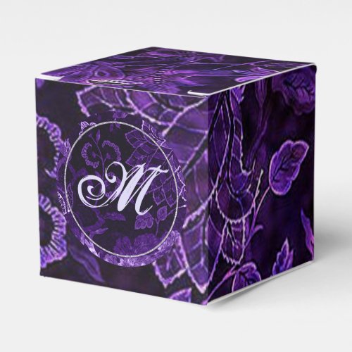 Monogram Purple Vintage Floral Cube Favor Box