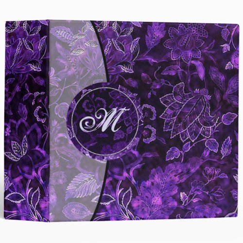 Monogram Purple Vintage Floral Shimmer Binder