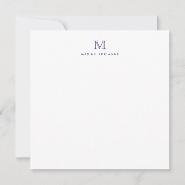 Monogram Purple Violet Minimalist Modern Elegant Note Card (Front)