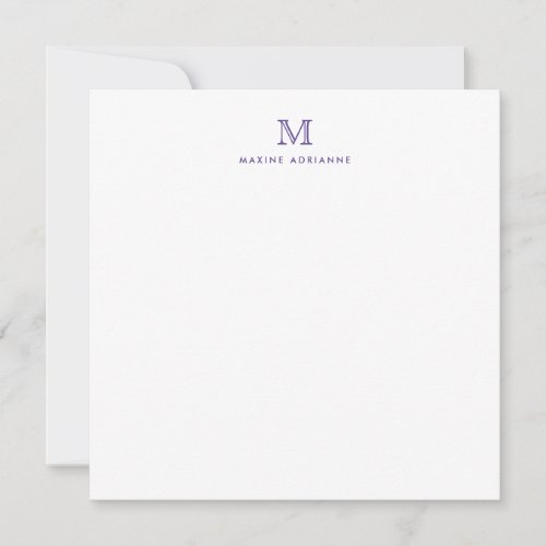Monogram Purple Violet Minimalist Modern Elegant Note Card