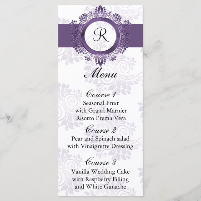 monogram purple wedding menu (Front)