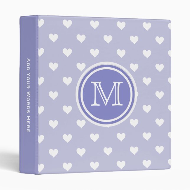 Monogram: Purple White Heart Chevron Binder (Front/Spine)