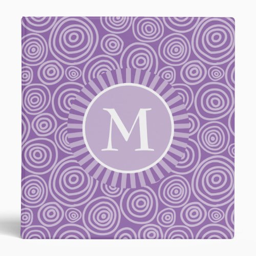 Monogram Purple White Spirals _ Personalized 3 Ring Binder