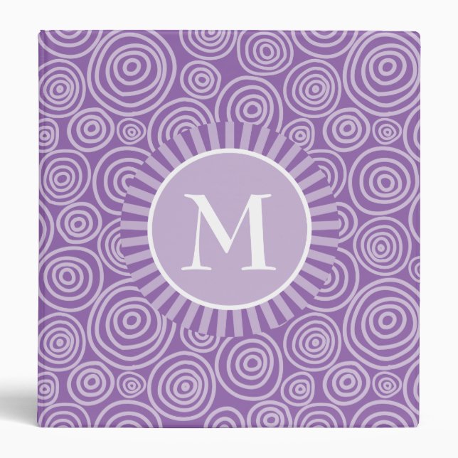 Monogram Purple White Spirals - Personalized 3 Ring Binder (Front)