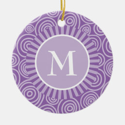 Monogram Purple White Spirals - Personalized Ceramic Ornament