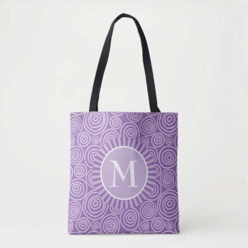 Monogram Purple White Spirals – Personalized Tote Bag