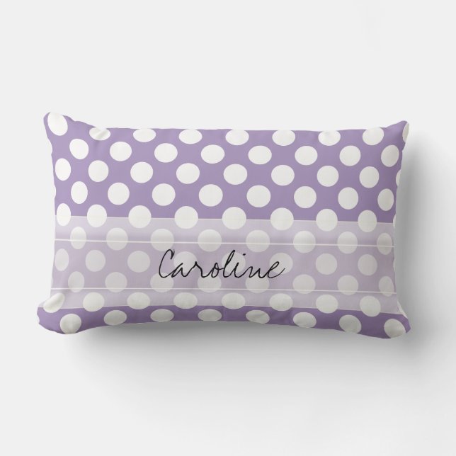 Monogram Purple White Trendy Fun Polka Dot Pattern Lumbar Pillow (Front)