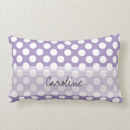 Monogram Purple White Trendy Fun Polka Dot Pattern Lumbar Pillow