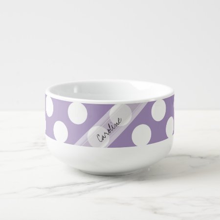 Monogram Purple White Trendy Fun Polka Dot Pattern Soup Mug