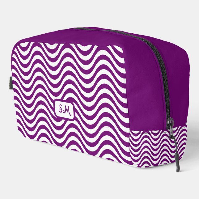 Monogram Purple White Wavy Stripes Psychedelic Dopp Kit (Right Corner)