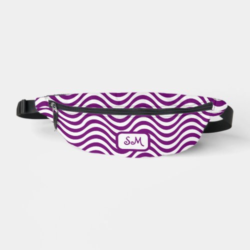 Monogram Purple White Wavy Stripes Psychedelic Fanny Pack