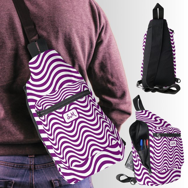 Monogram Purple White Wavy Stripes Psychedelic Sling Bag (Monogram Purple White Wavy Stripes Psychedelic Sling Bag)