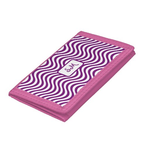 Monogram Purple  White Wavy Stripes Psychedelic Trifold Wallet