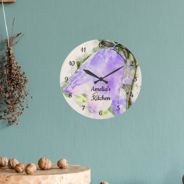 Monogram Purple Wilfdlower Kitchen Large Clock (Creator Uploaded)