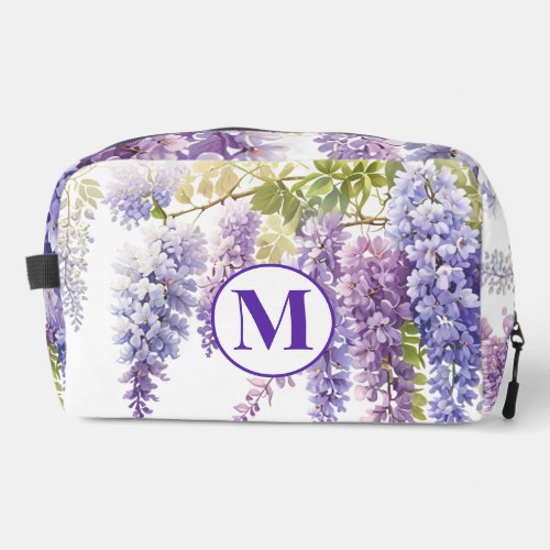 Monogram purple wisteria watercolor floral dopp kit