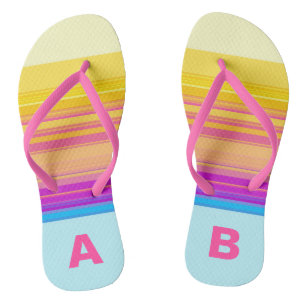 Monogram Purple Yellow Blue Stripes Flip Flops