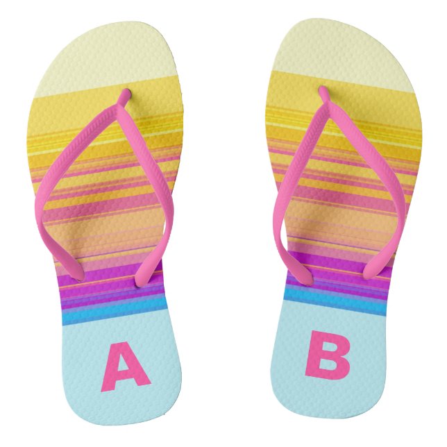Monogram Purple Yellow Blue Stripes Flip Flops (Footbed)
