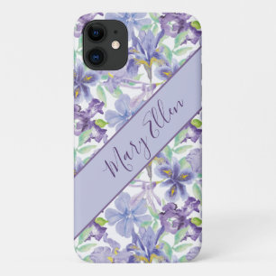 Monogram Purple Yellow Iris Floral Watercolor iPhone 11 Case