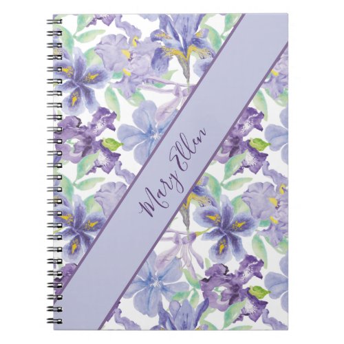 Monogram Purple Yellow Iris Floral Watercolor Notebook